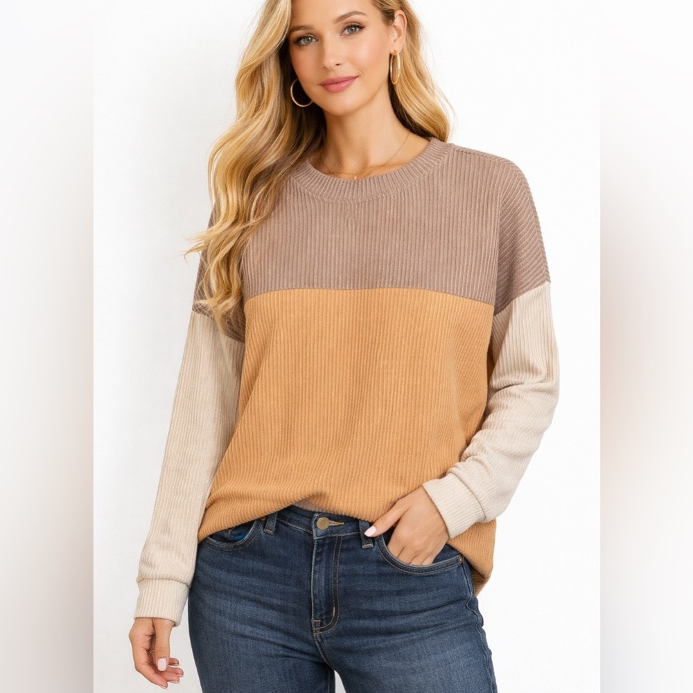 Kirundo Size Small Womens Oversized Colorblock Ribbed Textured Long Sleeve Shirt